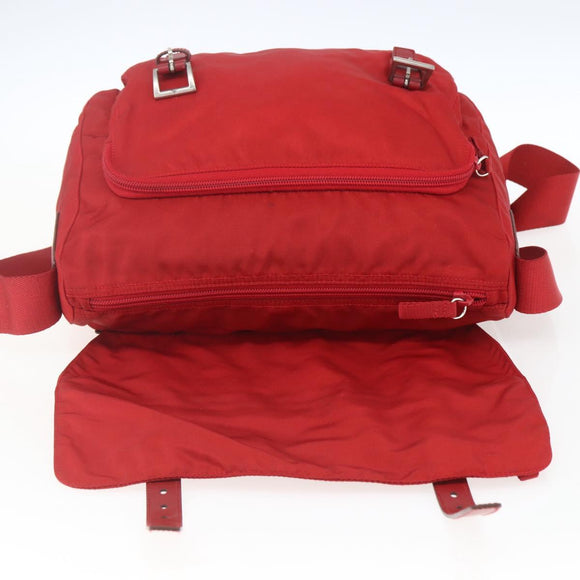 PRADA Shoulder Bag Nylon Red Silver Auth 166685