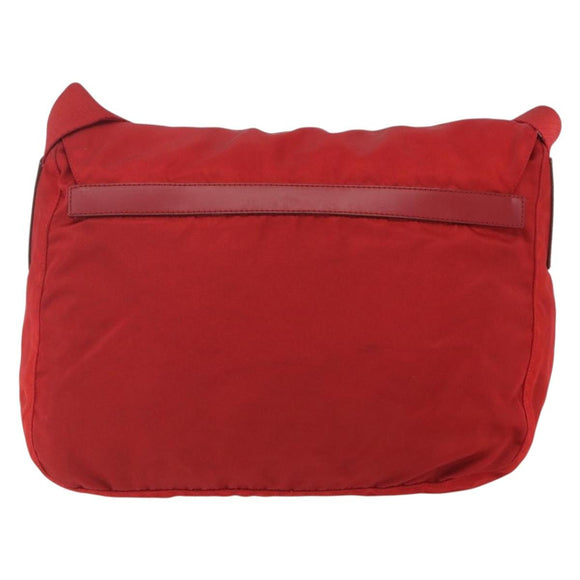 PRADA Shoulder Bag Nylon Red Silver Auth 166685