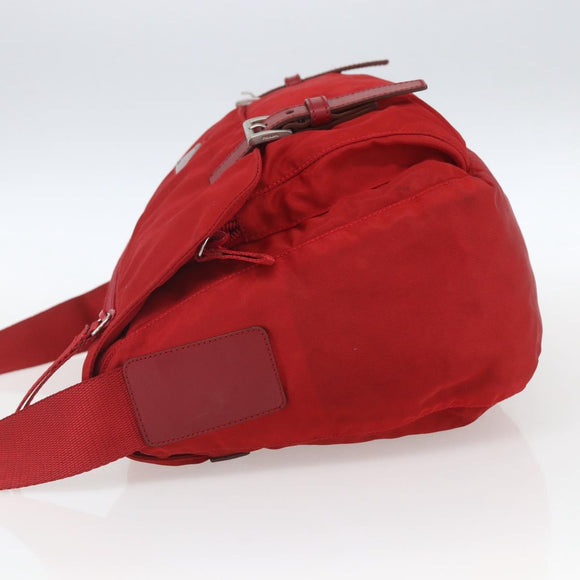 PRADA Shoulder Bag Nylon Red Silver Auth 166685