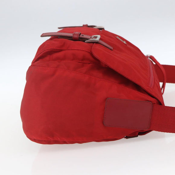 PRADA Shoulder Bag Nylon Red Silver Auth 166685