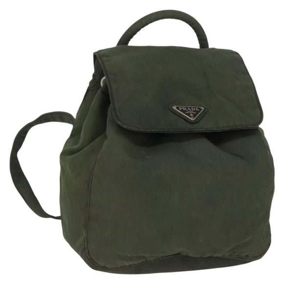 PRADA Backpack Nylon Khaki Silver Auth 166688