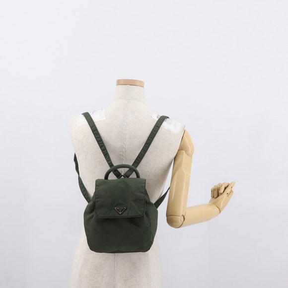 PRADA Backpack Nylon Khaki Silver Auth 166688