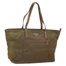 PRADA Tote Bag Nylon Khaki Silver Auth 166690-1