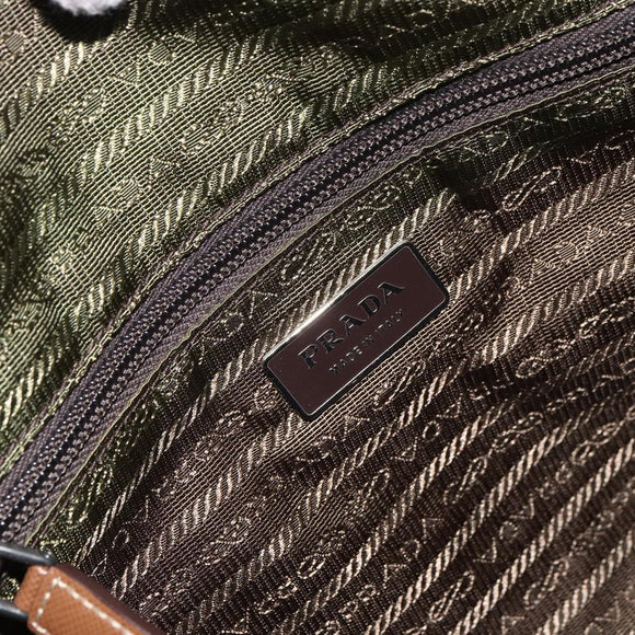 PRADA Tote Bag Nylon Khaki Silver Auth 166690