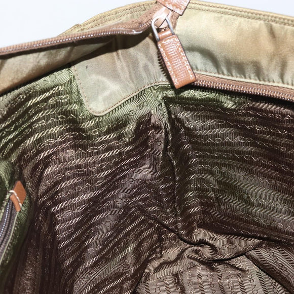 PRADA Tote Bag Nylon Khaki Silver Auth 166690