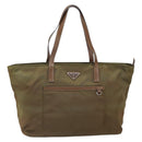 PRADA Tote Bag Nylon Khaki Silver Auth 166690-13