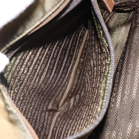 PRADA Tote Bag Nylon Khaki Silver Auth 166690