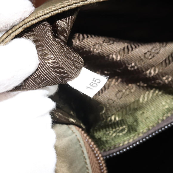 PRADA Tote Bag Nylon Khaki Silver Auth 166690