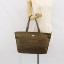 PRADA Tote Bag Nylon Khaki Silver Auth 166690-24