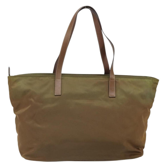 PRADA Tote Bag Nylon Khaki Silver Auth 166690