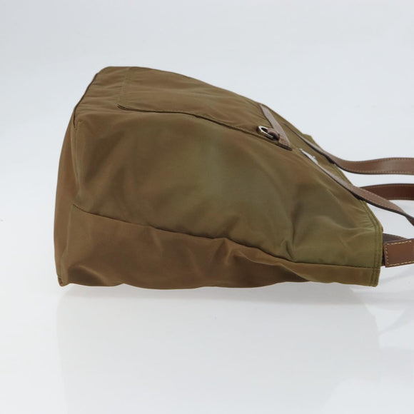 PRADA Tote Bag Nylon Khaki Silver Auth 166690