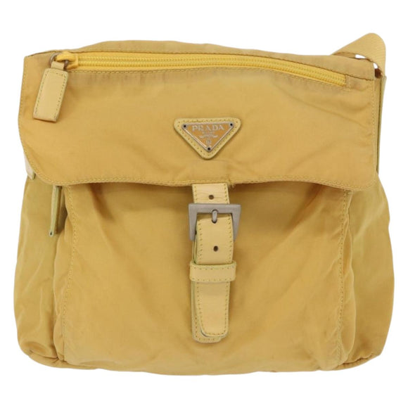 PRADA Shoulder Bag Nylon Yellow Silver Auth 166691