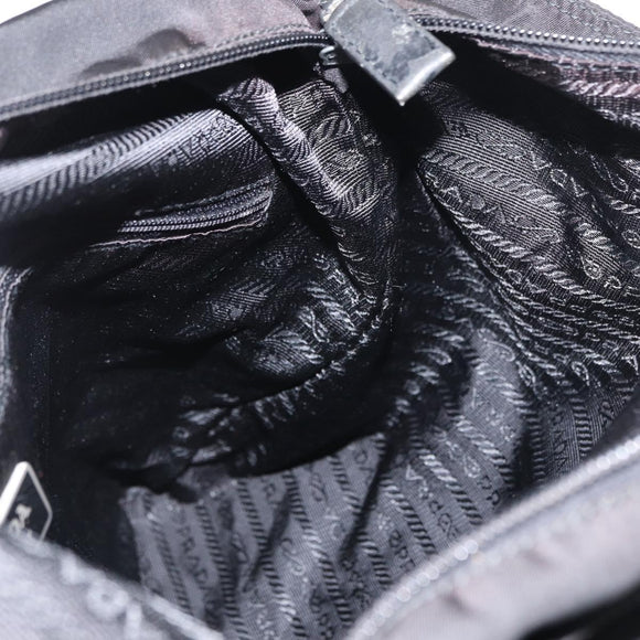 PRADA Shoulder Bag Nylon Black Silver Auth 166693