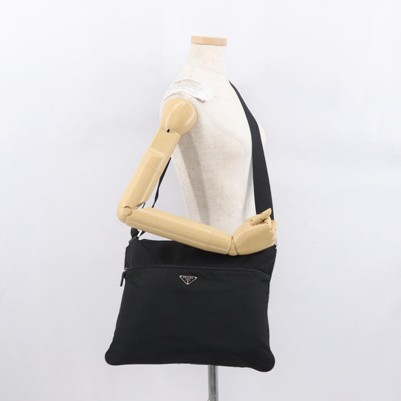 PRADA Shoulder Bag Nylon Black Silver Auth 166693
