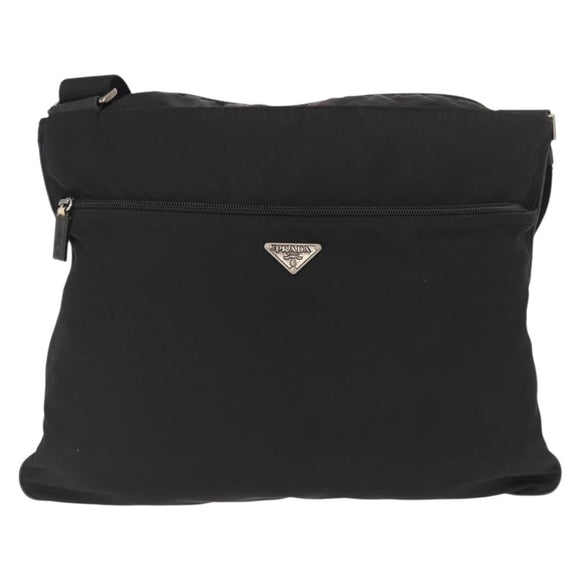 PRADA Shoulder Bag Nylon Black Silver Auth 166693