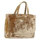 PRADA Hand Bag Velor Beige Silver Auth 166694-1