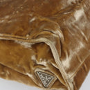 PRADA Hand Bag Velor Beige Silver Auth 166694-14