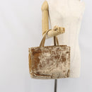 PRADA Hand Bag Velor Beige Silver Auth 166694-22