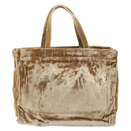 PRADA Hand Bag Velor Beige Silver Auth 166694 - 0