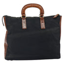 PRADA Hand Bag Nylon Leather Black Silver Auth 166695-2