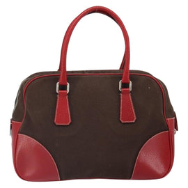 PRADA Hand Bag Canvas Silver Brown Auth 166697 - 0