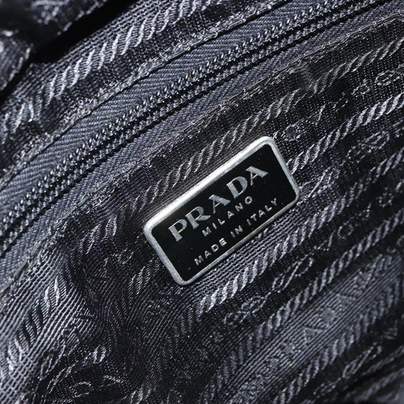 PRADA Tote Bag Nylon Black Silver Auth 166698