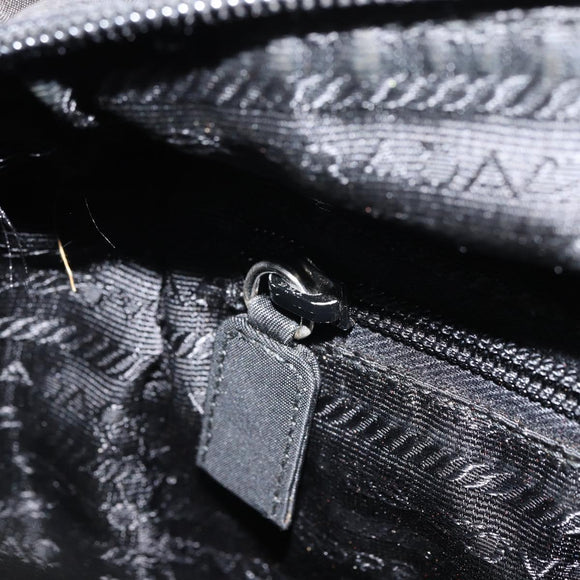 PRADA Tragetasche Nylon Schwarz Silber Original 166698