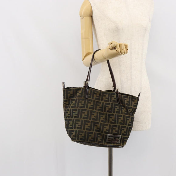 FENDI Zucca Canvas Tote Bag Black Brown Auth 166699