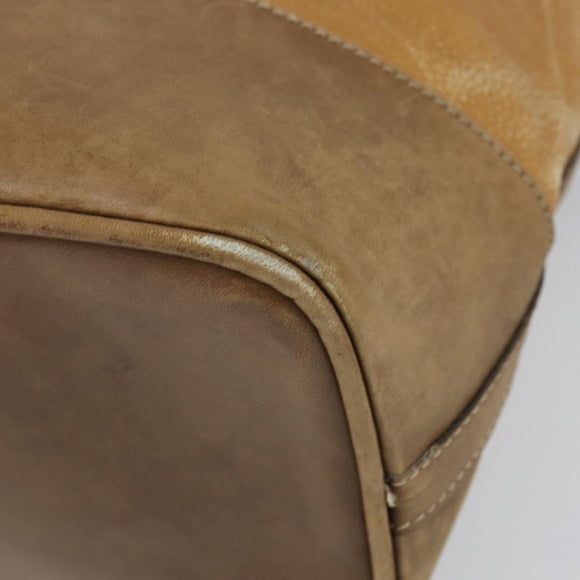 LOEWE Anagram Shoulder Bag Leather Beige Gold Auth 166704