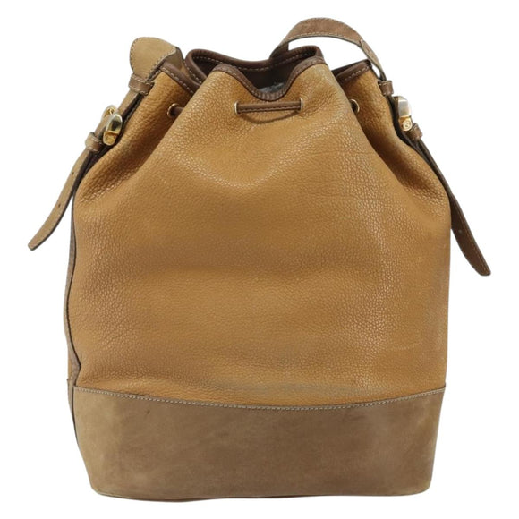 LOEWE Anagram Shoulder Bag Leather Beige Gold Auth 166704
