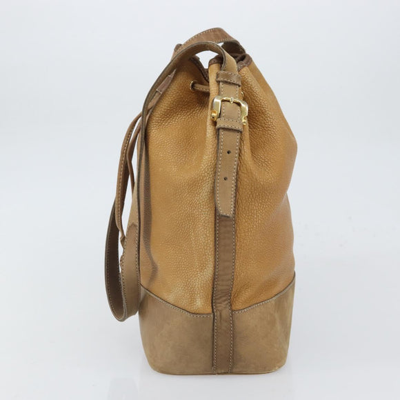 LOEWE Anagram Shoulder Bag Leather Beige Gold Auth 166704