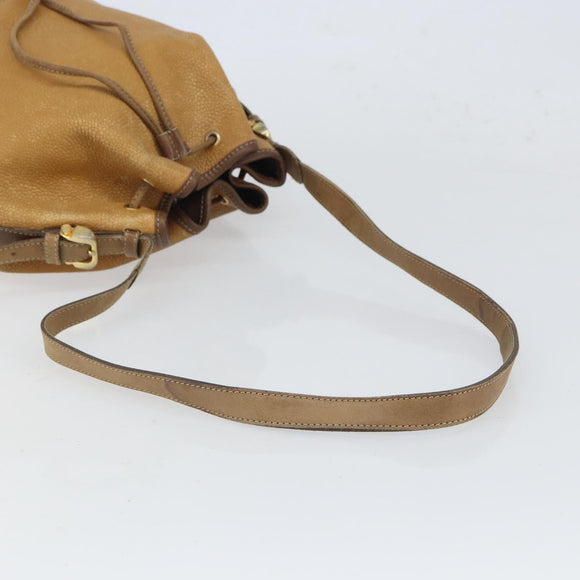 LOEWE Anagram Shoulder Bag Leather Beige Gold Auth 166704