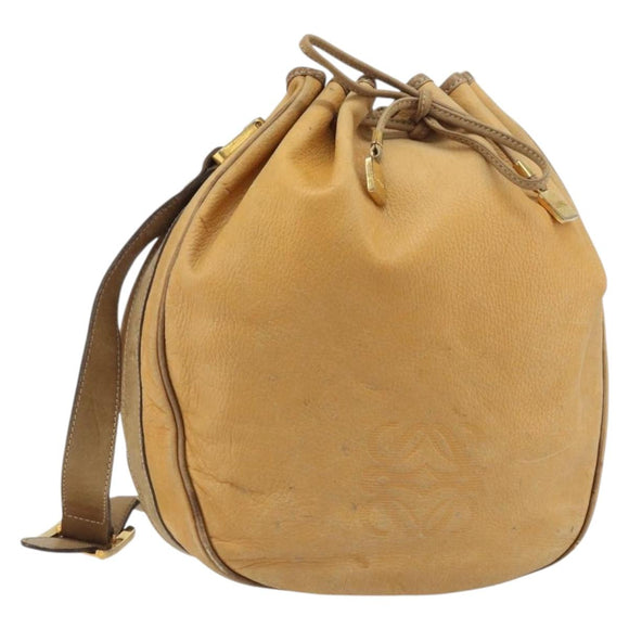 LOEWE Anagram Shoulder Bag Leather Beige Gold Auth 166705