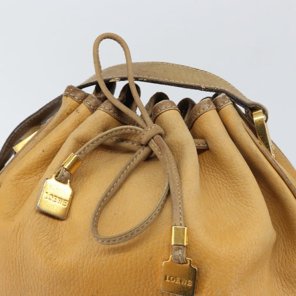 LOEWE Anagram Shoulder Bag Leather Beige Gold Auth 166705