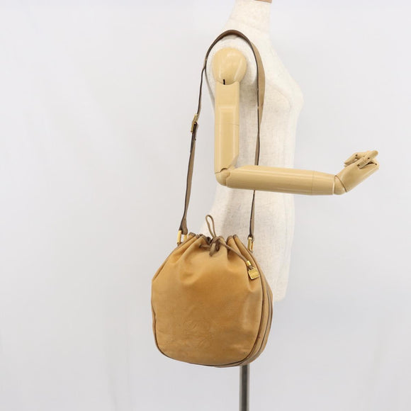 LOEWE Anagram Shoulder Bag Leather Beige Gold Auth 166705