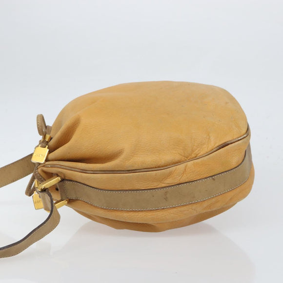 LOEWE Anagram Shoulder Bag Leather Beige Gold Auth 166705