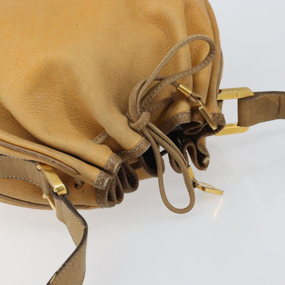 LOEWE Anagram Shoulder Bag Leather Beige Gold Auth 166705