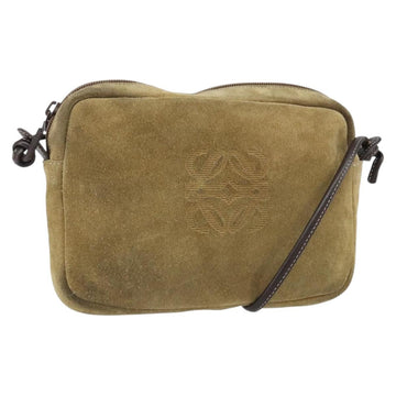 LOEWE Anagram Shoulder Bag Suede Beige Gold Auth 166706