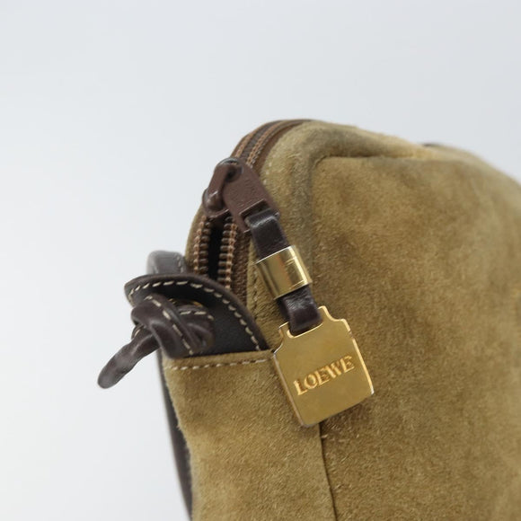 LOEWE Anagram Shoulder Bag Suede Beige Gold Auth 166706