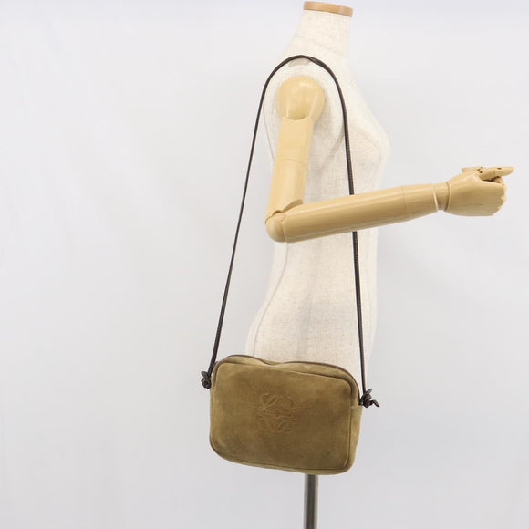 LOEWE Anagram Shoulder Bag Suede Beige Gold Auth 166706