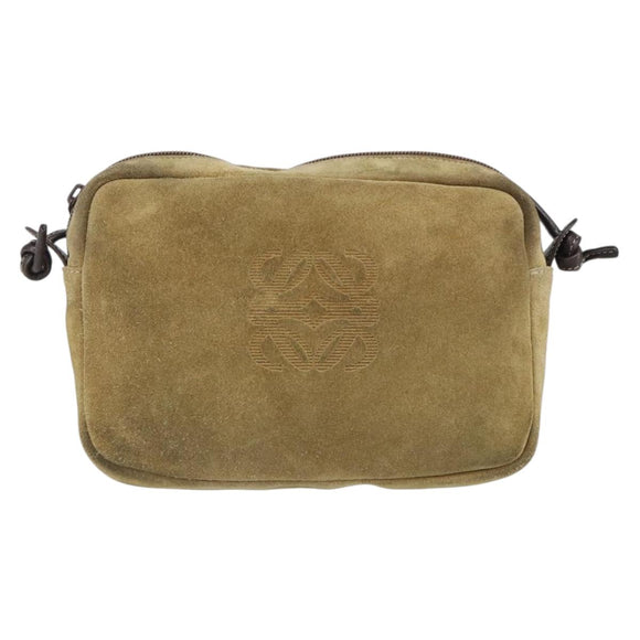 LOEWE Anagram Shoulder Bag Suede Beige Gold Auth 166706