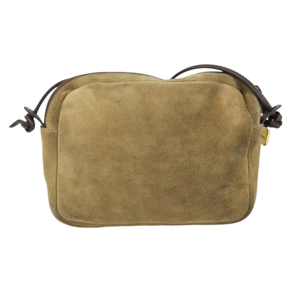 LOEWE Anagram Shoulder Bag Suede Beige Gold Auth 166706