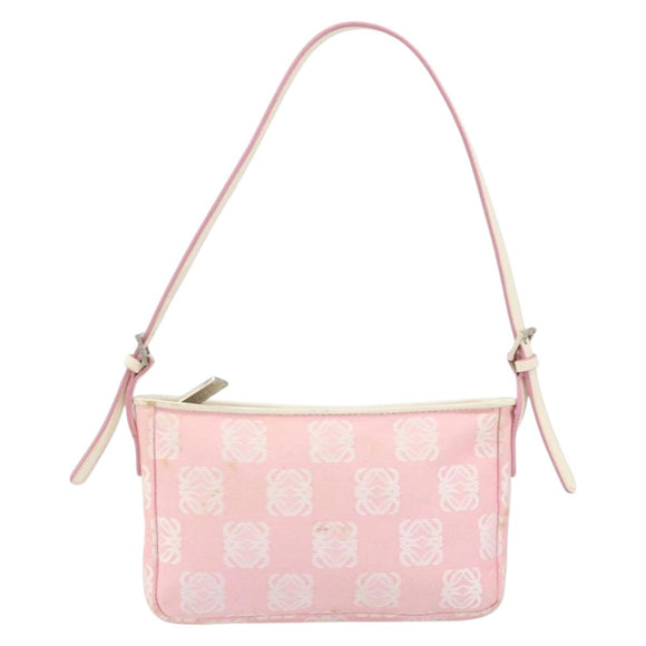 LOEWE Anagram Shoulder Bag Canvas Pink Silver Auth 166707