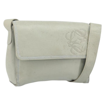 LOEWE Anagram Shoulder Bag Leather Gray Gold Auth 166708