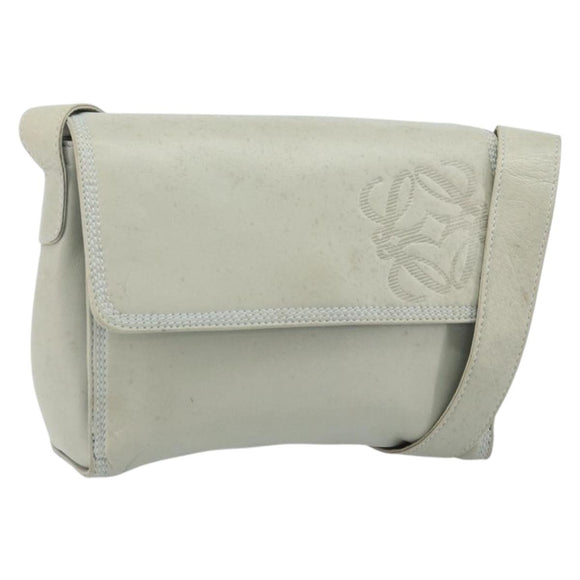 LOEWE Anagram Shoulder Bag Leather Gray Gold Auth 166708