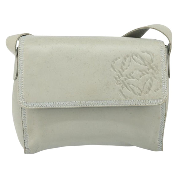 LOEWE Anagram Shoulder Bag Leather Gray Gold Auth 166708