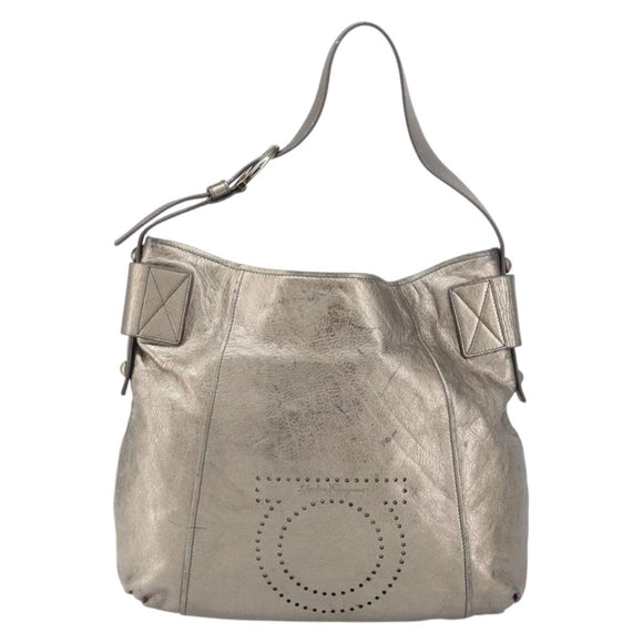 Salvatore Ferragamo Gancini Shoulder Bag Leather Gold Auth 166709