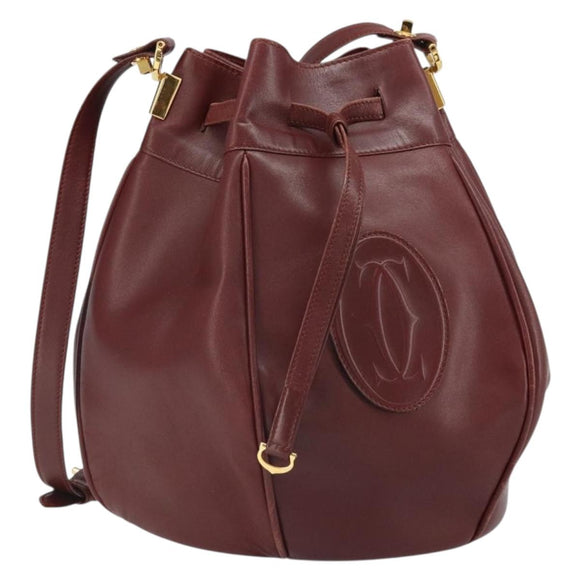 CARTIER Must Line Shoulder Bag Leather Bordeaux Gold Auth 166710