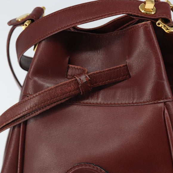 CARTIER Must Line Shoulder Bag Leather Bordeaux Gold Auth 166710