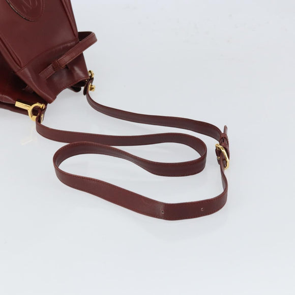 CARTIER Must Line Shoulder Bag Leather Bordeaux Gold Auth 166710